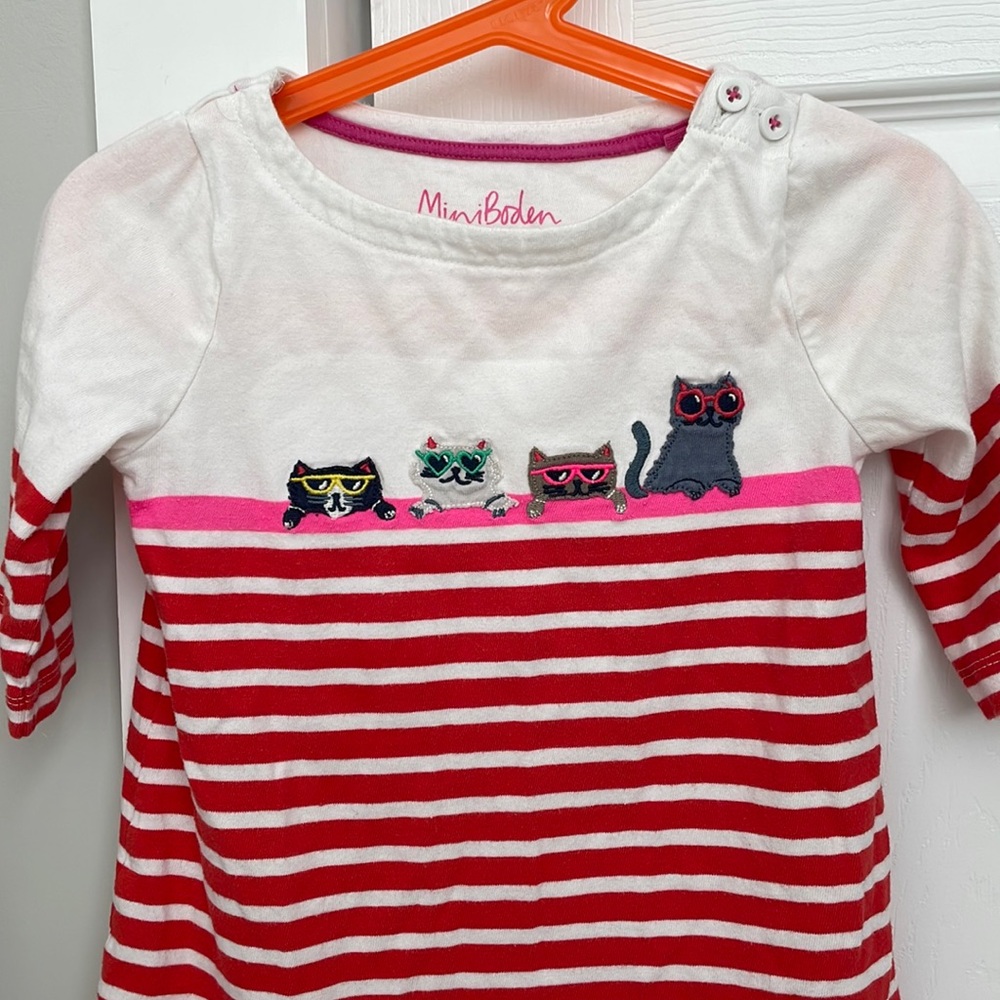 Mini Boden 2-3Y cat Breton stripe shirt
